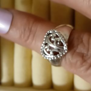 Filagree heart ring in sterling silver 925 Sz 7